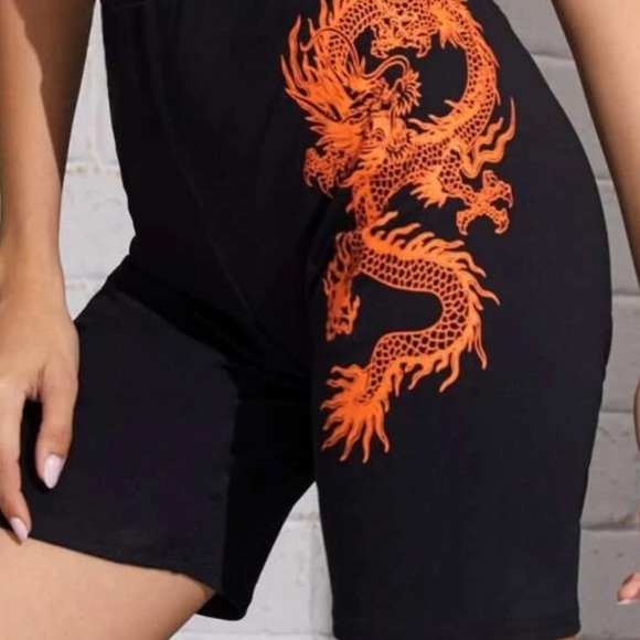 Fashion Nova Orange Dragon Biker Shorts - Picture 2 of 2
